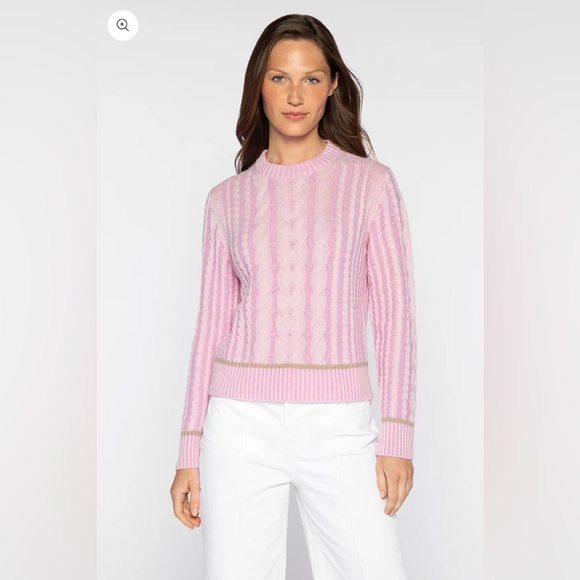 Kinross PLAITED CASHMERE CABLE CREW Sweater Lavender Lilac Sz M Luxe